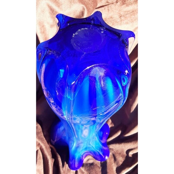 Cased Glass Blown Vase by Cavalier, Blue & White - Picture 10 of 10